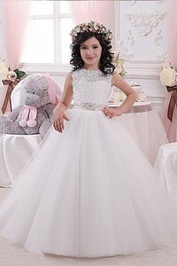 Robe de cortège enfant avec fleurs ceinture en tulle de mode de bal avec ruban