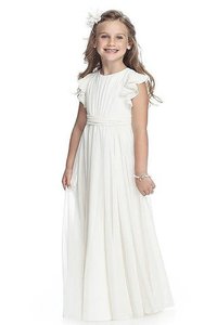 Robe de cortège enfant manche nulle avec fleurs encolure ronde a-ligne de princesse