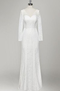 Robe de mariée naturel longueur au ras du sol en dentelle fermeutre eclair de col en v