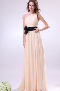 Robe demoiselle d'honneur longue elégant avec fleurs manche nulle en chiffon