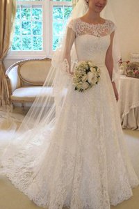 Robe de mariée encolure en carré appliques avec décoration dentelle ligne a accrocheur