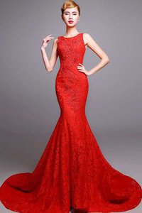Robe de bal simple de sirène avec perle decoration en fleur en dentelle