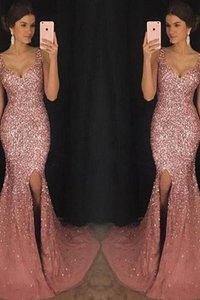 Robe de bal brillant avec sans manches de col en cœur en forme pailleté