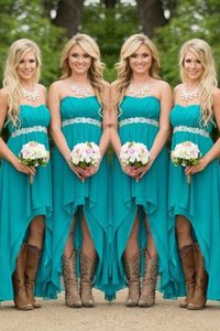 Robe demoiselle d'honneur manche nulle en chiffon a-ligne avec perle de princesse