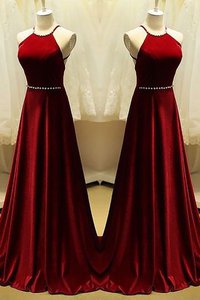 Robe de soirée avec perle a-ligne délicat de princesse en satin