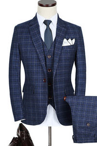 Costume hommes hommes 3 pièces bleu gris costumes qualité