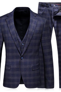 Affaires ensemble hommes costumes plaid 3 pièces slim fit mariage marque