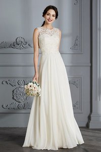 Robe de mariée encolure ronde jusqu'au sol ligne a manche nulle en chiffon