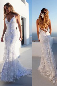 Robe de mariée manche nulle incroyable bretelles spaghetti de traîne moyenne naturel