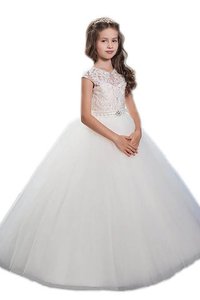 Robe de cortège enfant naturel en tulle encolure ronde avec perle avec sans manches