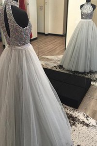 Robe de soirée naturel avec perle avec sans manches de princesse textile en tulle