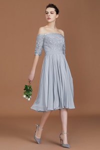 Robe demoiselle d'honneur de princesse en chiffon d'epaule ajourée avec zip mignonne