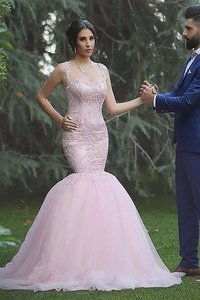 Robe de mariée naturel de sirène manche nulle en tulle grandes bretelles