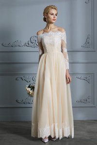 Robe de mariée jusqu'au sol en tulle avec décoration dentelle a-ligne avant-gardiste