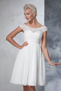 Robe de mariée de princesse au niveau de genou avec manche courte avec chiffon a-ligne