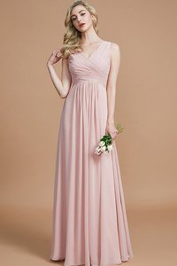 Robe demoiselle d'honneur de princesse v encolure ligne a jusqu'au sol avec chiffon