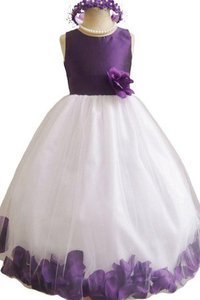 Robe de cortège enfant de mode de bal encolure ronde avec fleurs a-ligne manche nulle