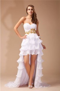 Robe de bal haut bas de princesse manche nulle col en forme de cœur avec chiffon