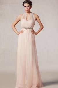 Robe demoiselle d'honneur maillot avec cristal en tulle de dos nu ligne a