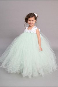 Robe de cortège enfant textile en tulle avec fleurs de lotus de mode de bal avec nœud