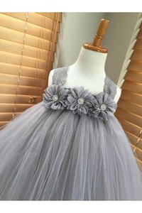 Robe de cortège enfant en tulle avec fleurs avec ruban de mode de bal de lotus