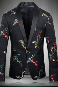 Blazers slim fit top qualité noir imprimé floral veste de mariage grande taille