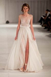 Robe de bal naturel avec perle avec manche courte en organza longueur au niveau de sol