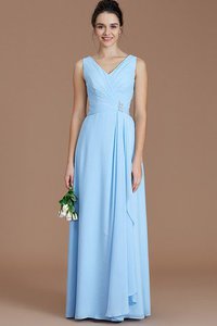 Robe demoiselle d'honneur naturel de princesse ruché v encolure avec zip