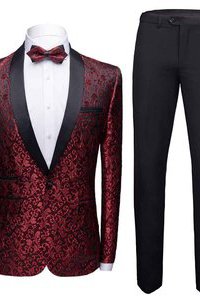 Grande taille hommes costume marié vin rouge slilm fit mâle 2 pièces