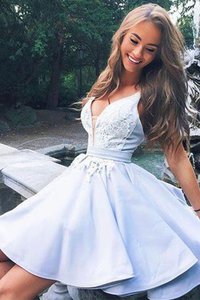 Robe fête de la rentrée avec sans manches sucré appliques ligne a en satin