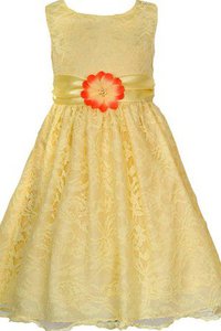Robe de cortège enfant a-ligne col u profond avec décoration dentelle