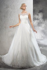 Robe de mariée longue fermeutre eclair de mode de bal de traîne moyenne ceinture