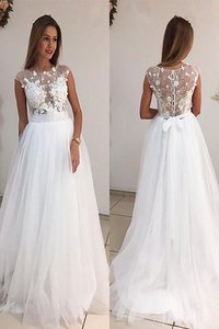 Robe de mariée naturel de princesse col u profond en tulle ligne a