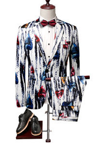 Mode imprimé costume slim fit costumes 2 pièce blazers pantalon