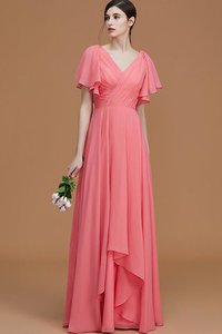 Robe demoiselle d'honneur avec manche courte de princesse ligne a avec chiffon avec zip