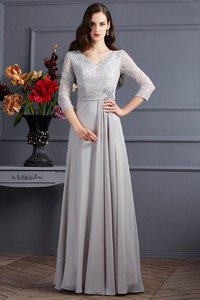 Robe mère de mariée longue avec manche 3/4 fermeutre eclair ligne a en chiffon