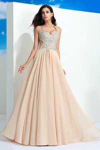 Robe de soirée naturel longue manche nulle de princesse avec perle