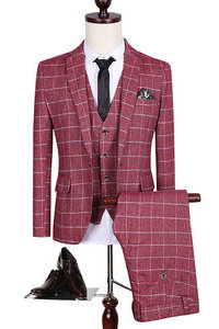 Toturn hommes coréen 3 pièces affaires plaid costumes