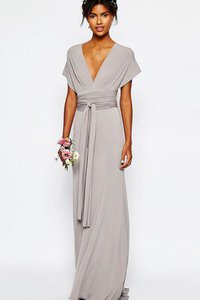 Robe demoiselle d'honneur nature distinguee v encolure avec chiffon jusqu'au sol