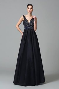 Robe de bal naturel avec perle fermeutre eclair en taffetas a-ligne