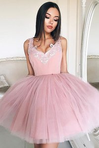 Robe fête de la rentrée courte a-ligne v encolure en tulle de princesse