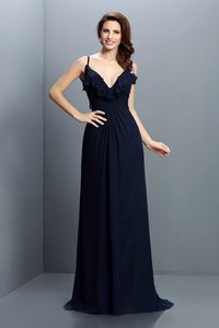 Robe demoiselle d'honneur longue plissage avec fronce bandouliere spaghetti en chiffon