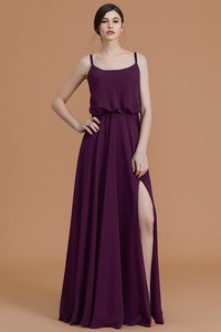 Robe demoiselle d'honneur naturel avec chiffon de princesse manche nulle jusqu'au sol