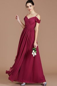 Robe demoiselle d'honneur naturel epaule nue en chiffon ruché avec sans manches