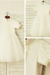 Robe de cortège enfant en tulle avec fleurs a-ligne de col haut de princesse