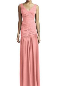 Robe demoiselle d'honneur longue ligne a ruché de fourreau avec chiffon