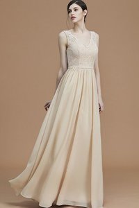 Robe demoiselle d'honneur naturel fermeutre eclair manche nulle v encolure ligne a