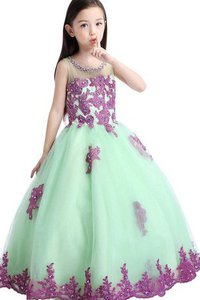 Robe de cortège enfant appliques avec cristal a-ligne manche nulle de mode de bal