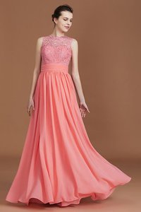 Robe demoiselle d'honneur jusqu'au sol de princesse parfait au niveau de cou a-ligne