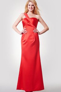 Robe demoiselle d'honneur distinguee longue en satin ruché d'épaule asymétrique